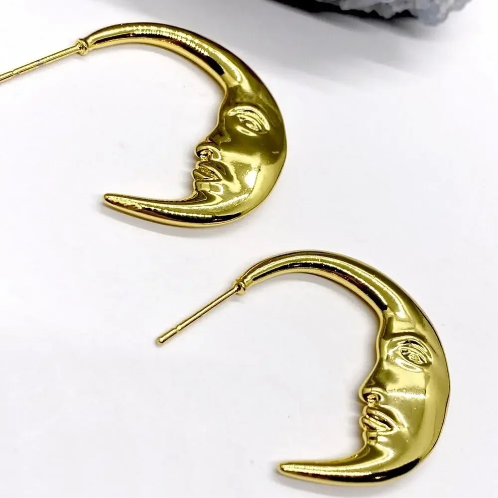 NEW Crescent Moon Face Statement Earrings - Picture 6 of 15